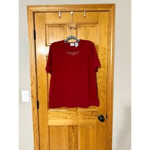 Vintage Bobbie Brooks Woman Red Floral Embroidered Short Sleeve T-Shirt Top